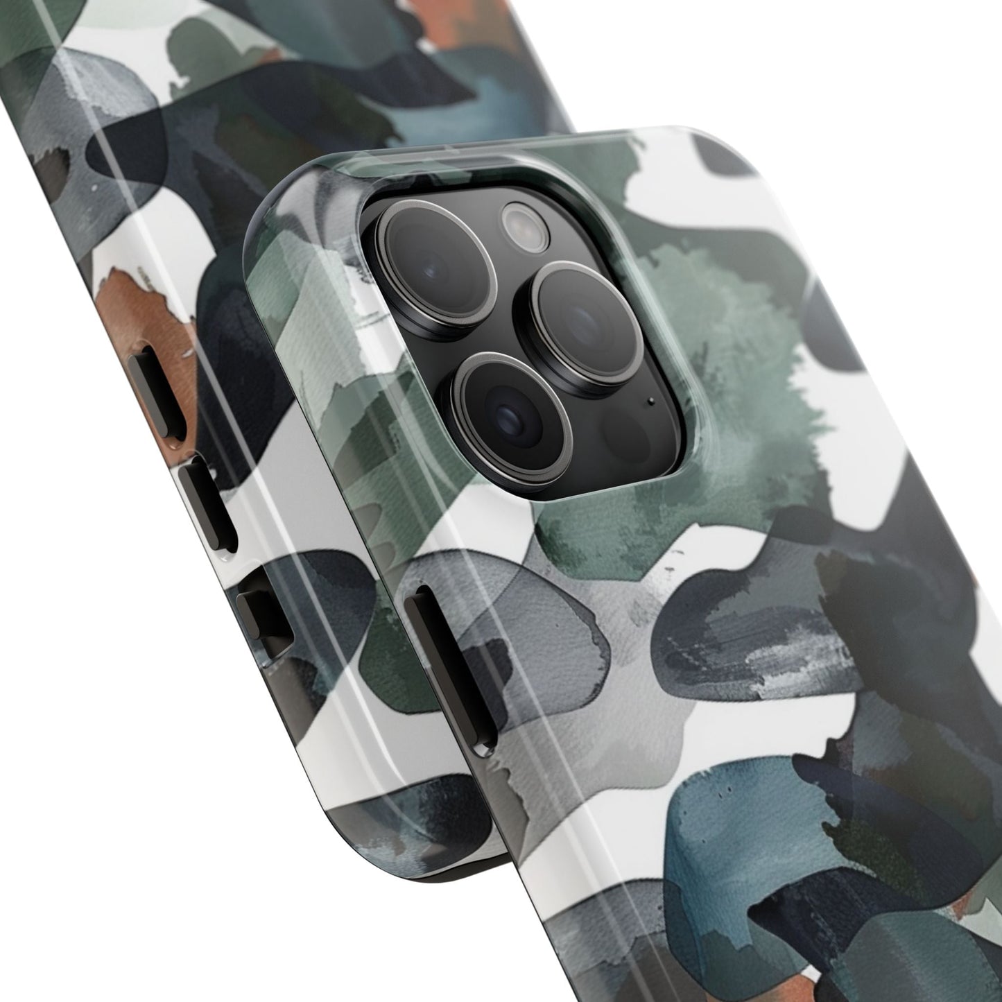 Moody Abstract Watercolor iPhone Case – Earthy Green and Charcoal Design - BOGO Cases