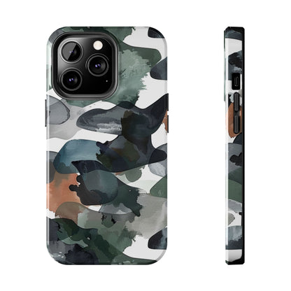 Moody Abstract Watercolor iPhone Case – Earthy Green and Charcoal Design - BOGO Cases