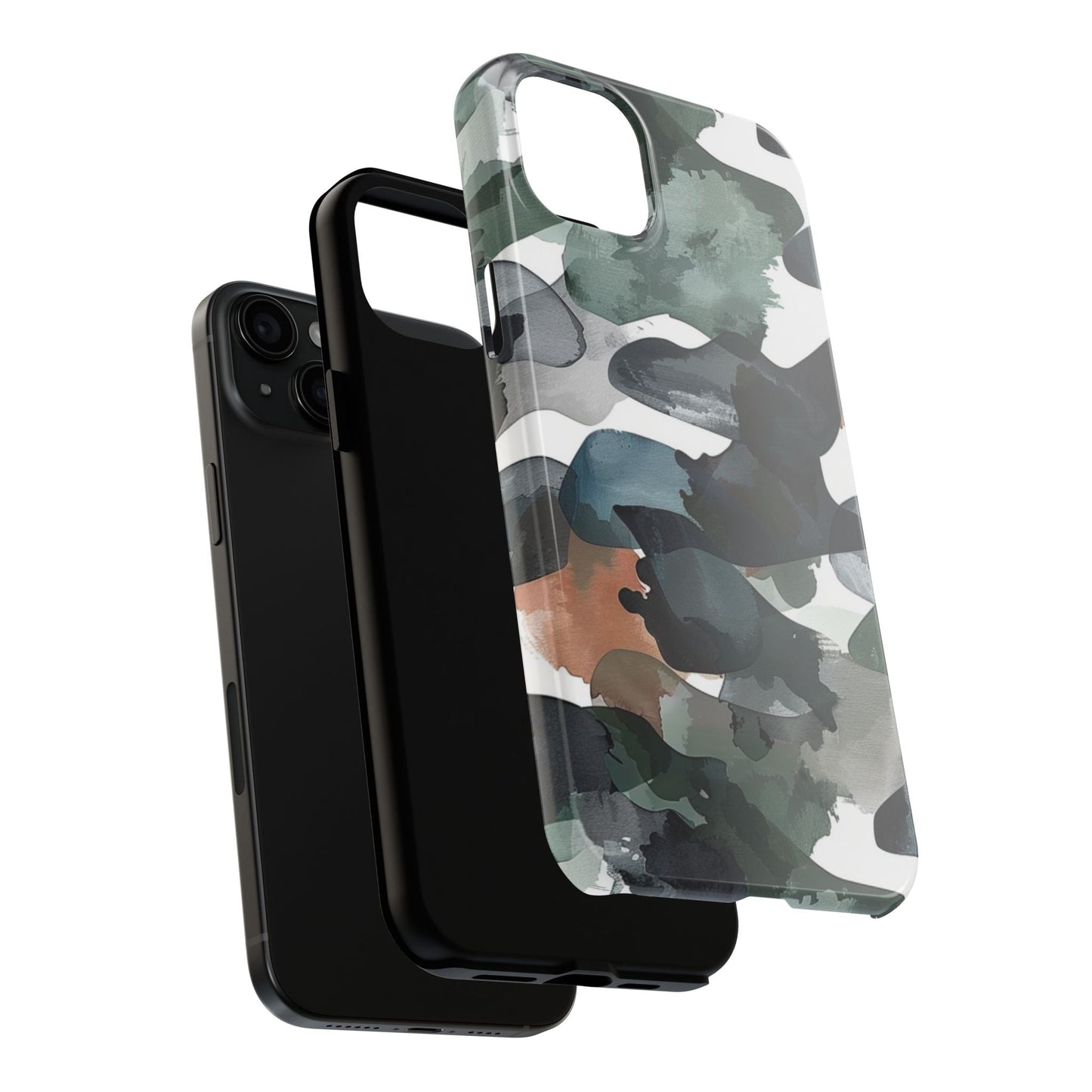 Moody Abstract Watercolor iPhone Case – Earthy Green and Charcoal Design - BOGO Cases