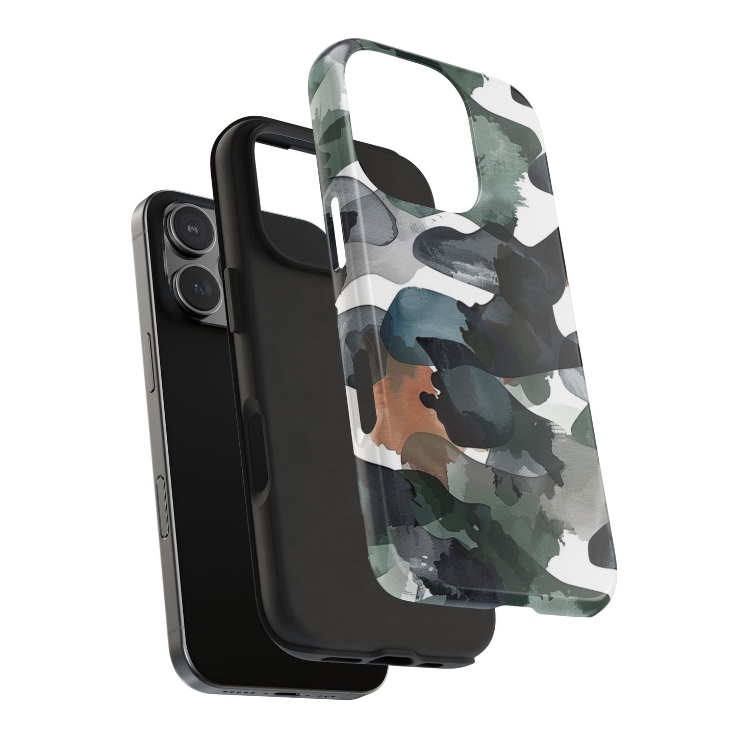 Moody Abstract Watercolor iPhone Case – Earthy Green and Charcoal Design - BOGO Cases