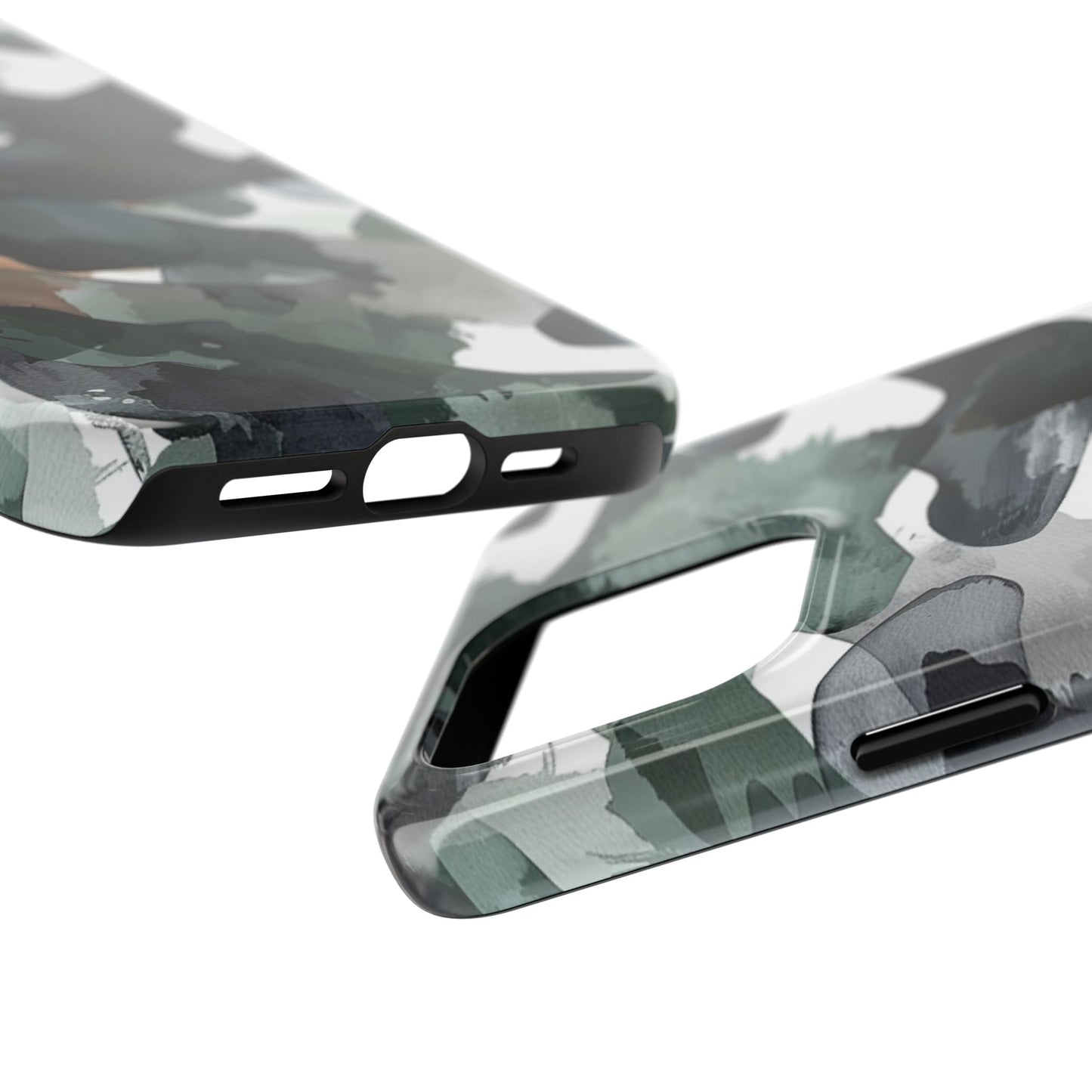 Moody Abstract Watercolor iPhone Case – Earthy Green and Charcoal Design - BOGO Cases
