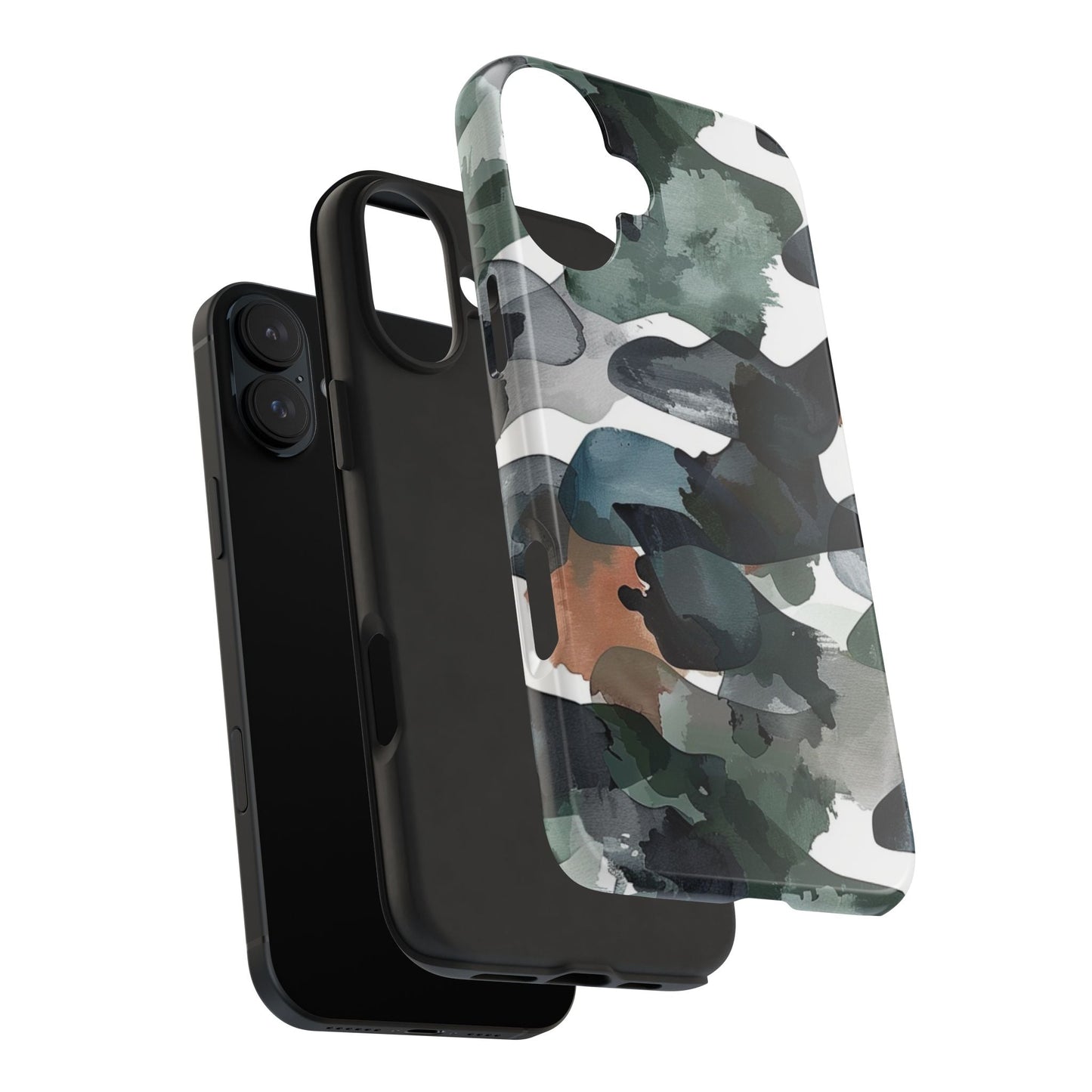 Moody Abstract Watercolor iPhone Case – Earthy Green and Charcoal Design - BOGO Cases