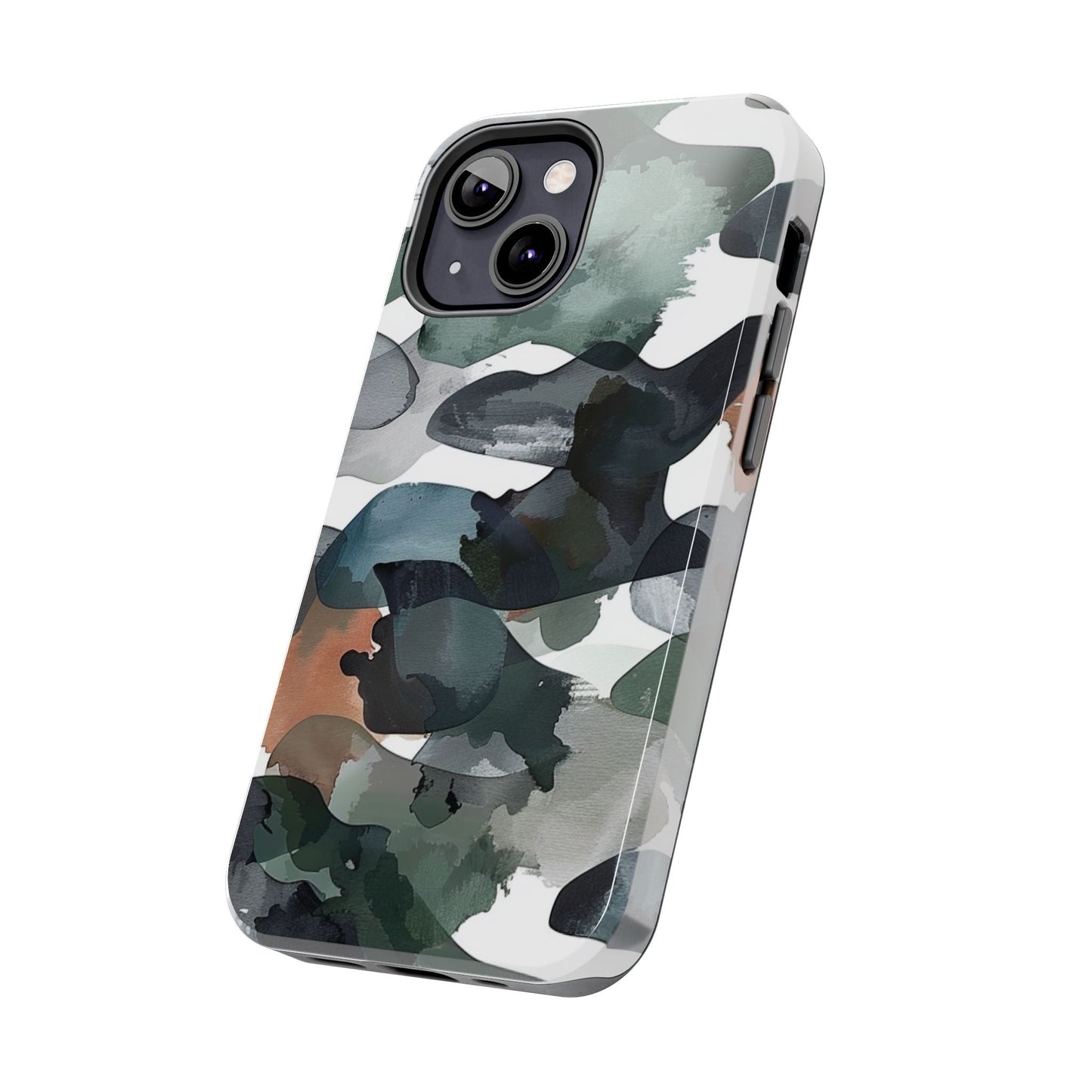 Moody Abstract Watercolor iPhone Case – Earthy Green and Charcoal Design - BOGO Cases