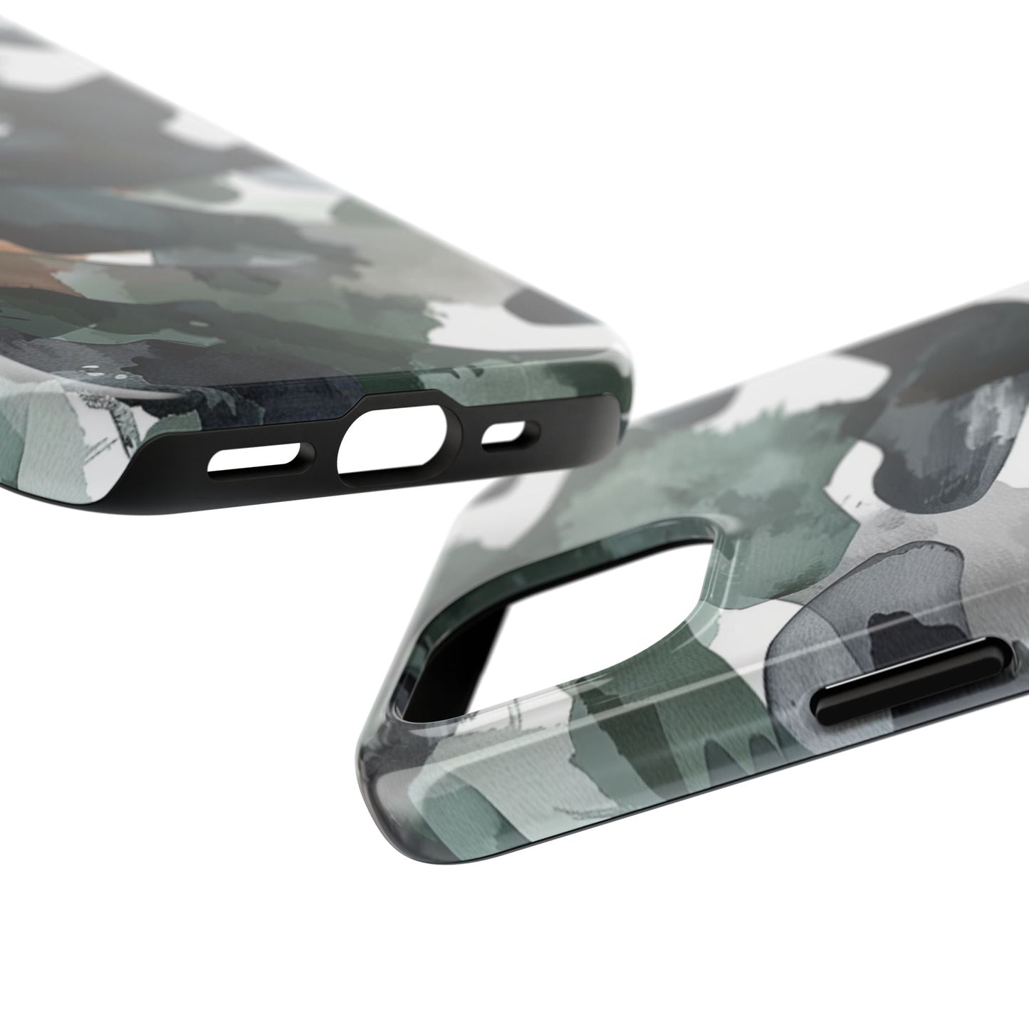 Moody Abstract Watercolor iPhone Case – Earthy Green and Charcoal Design - BOGO Cases