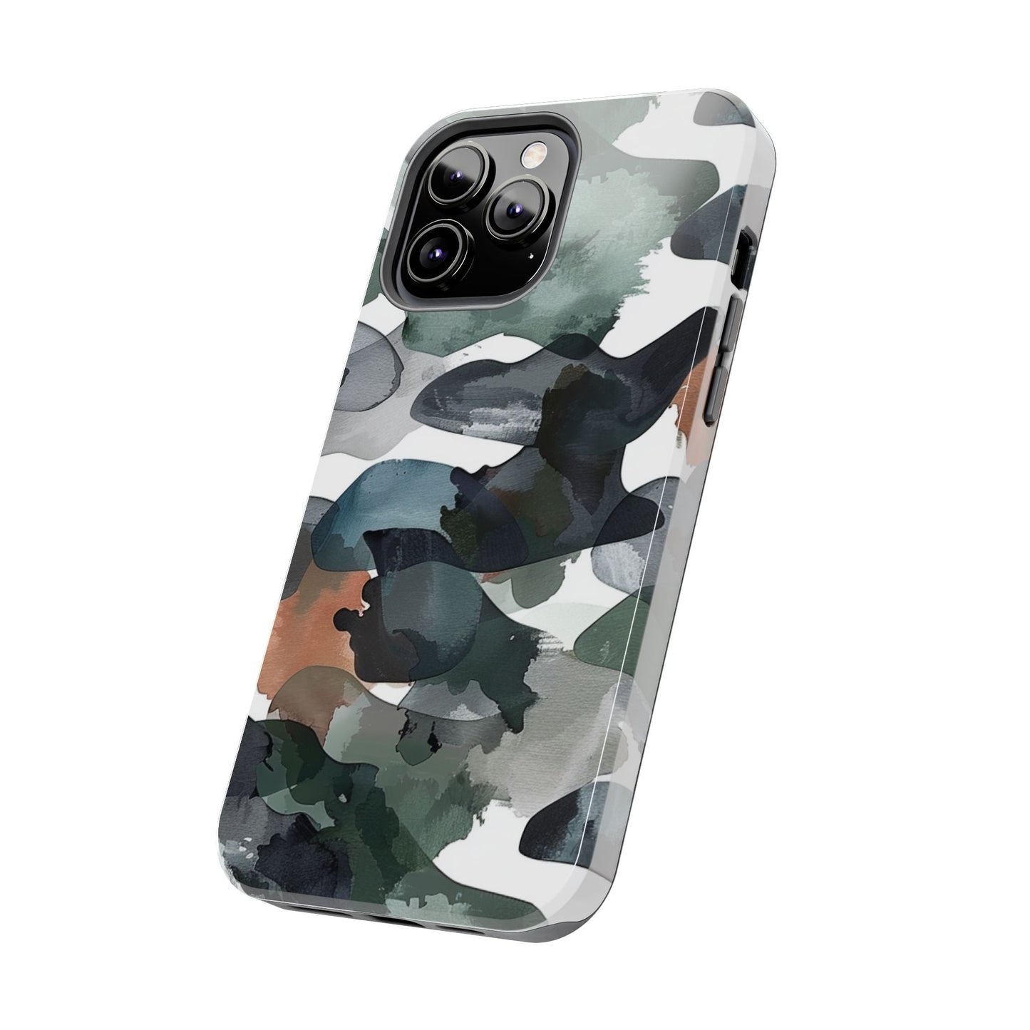 Moody Abstract Watercolor iPhone Case – Earthy Green and Charcoal Design - BOGO Cases