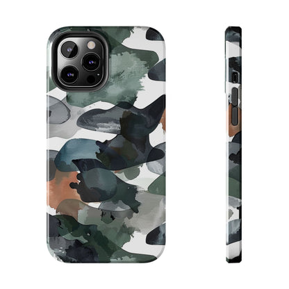 Moody Abstract Watercolor iPhone Case – Earthy Green and Charcoal Design - BOGO Cases