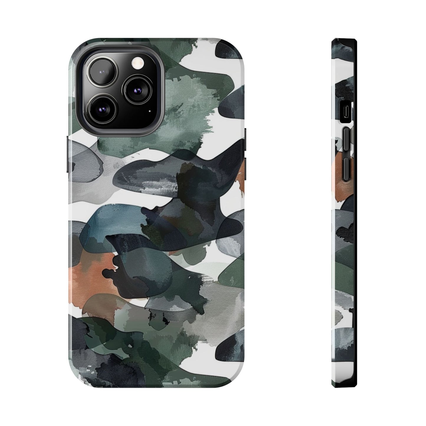 Moody Abstract Watercolor iPhone Case – Earthy Green and Charcoal Design - BOGO Cases
