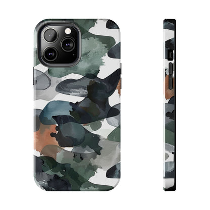 Moody Abstract Watercolor iPhone Case – Earthy Green and Charcoal Design - BOGO Cases
