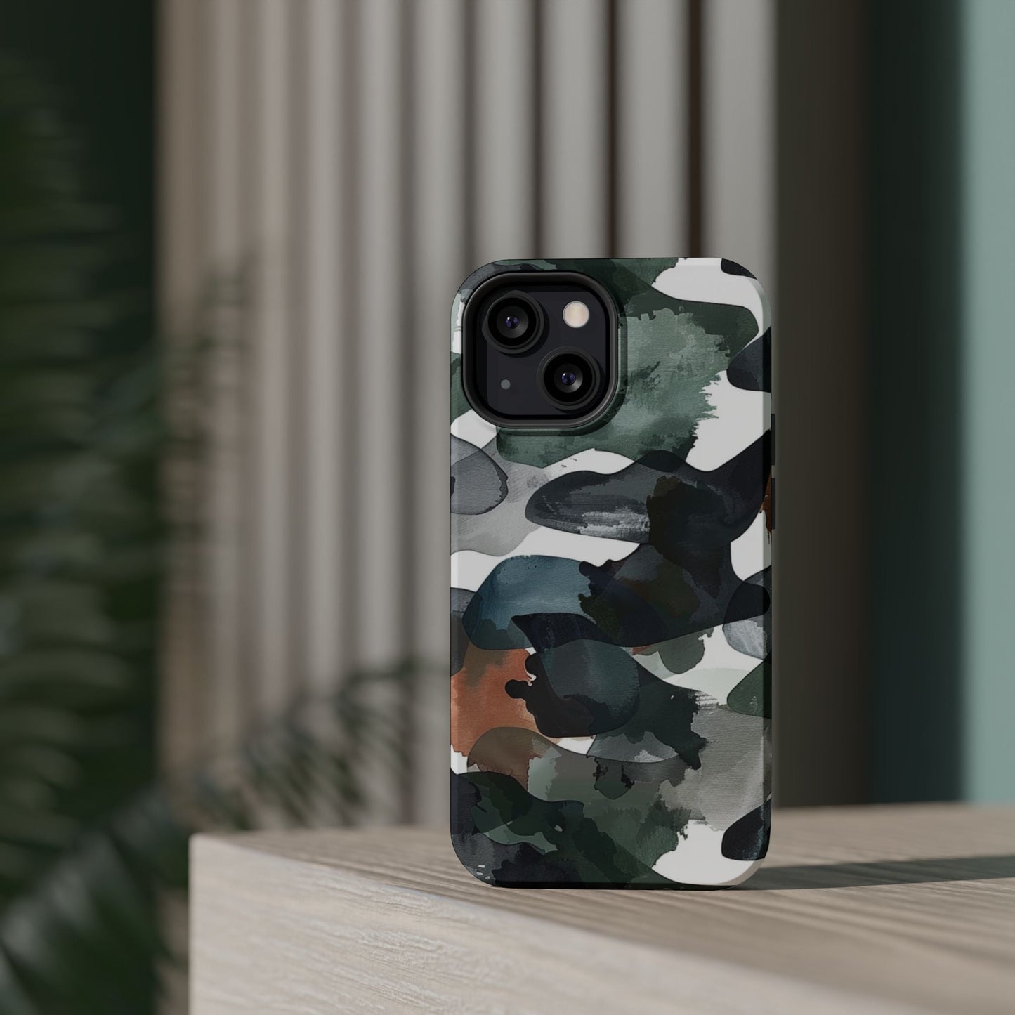 Moody Abstract Watercolor MagSafe Case – Dark Green and Earthy Brown with MagSafe Compatibility - BOGO Cases