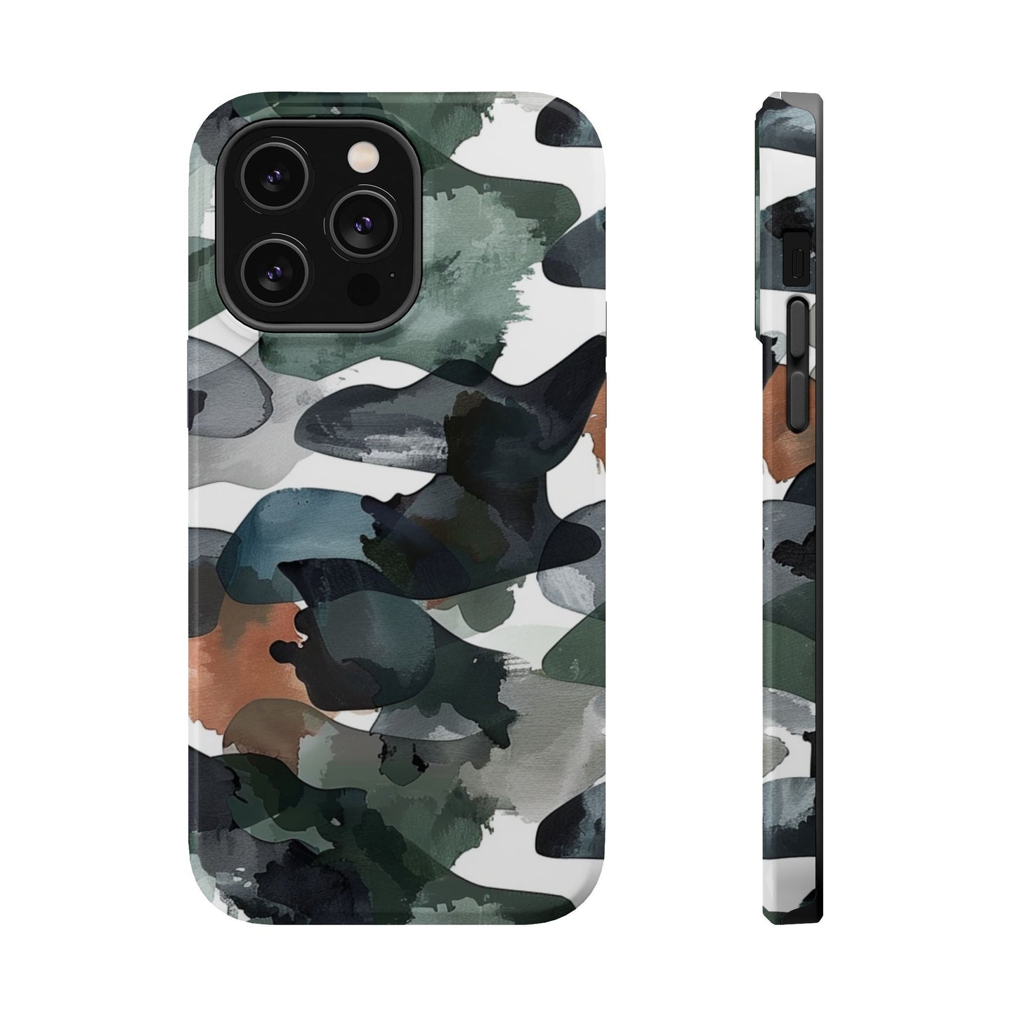 Moody Abstract Watercolor MagSafe Case – Dark Green and Earthy Brown with MagSafe Compatibility - BOGO Cases
