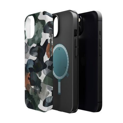 Moody Abstract Watercolor MagSafe Case – Dark Green and Earthy Brown with MagSafe Compatibility - BOGO Cases