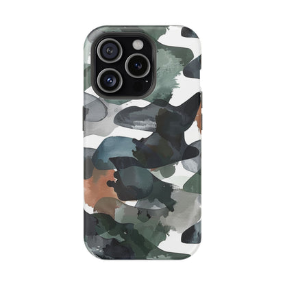 Moody Abstract Watercolor MagSafe Case – Dark Green and Earthy Brown with MagSafe Compatibility - BOGO Cases
