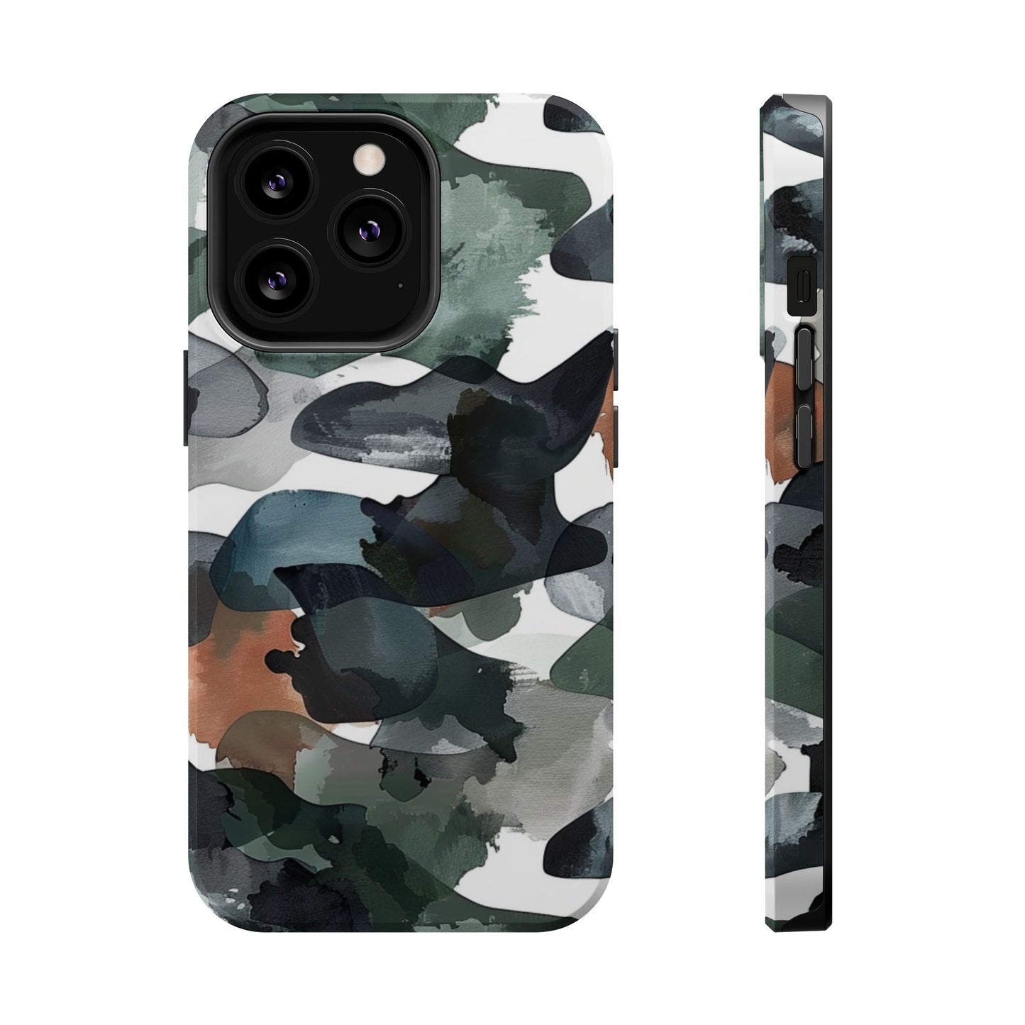 Moody Abstract Watercolor MagSafe Case – Dark Green and Earthy Brown with MagSafe Compatibility - BOGO Cases