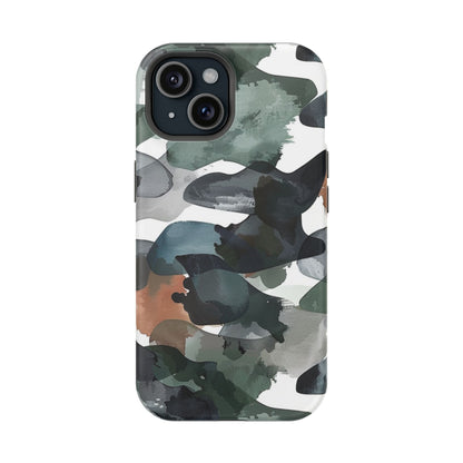 Moody Abstract Watercolor MagSafe Case – Dark Green and Earthy Brown with MagSafe Compatibility - BOGO Cases