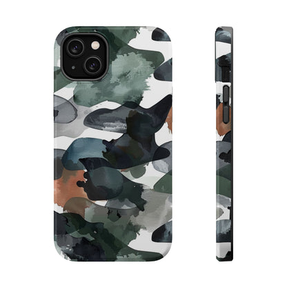 Moody Abstract Watercolor MagSafe Case – Dark Green and Earthy Brown with MagSafe Compatibility - BOGO Cases