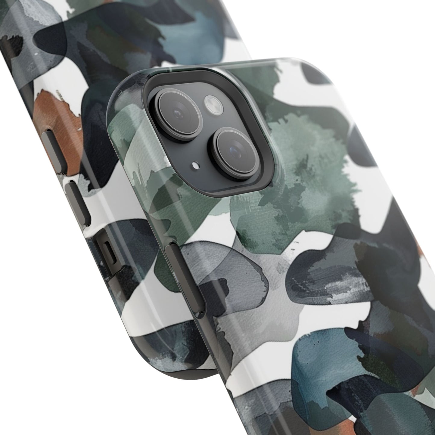 Moody Abstract Watercolor MagSafe Case – Dark Green and Earthy Brown with MagSafe Compatibility - BOGO Cases