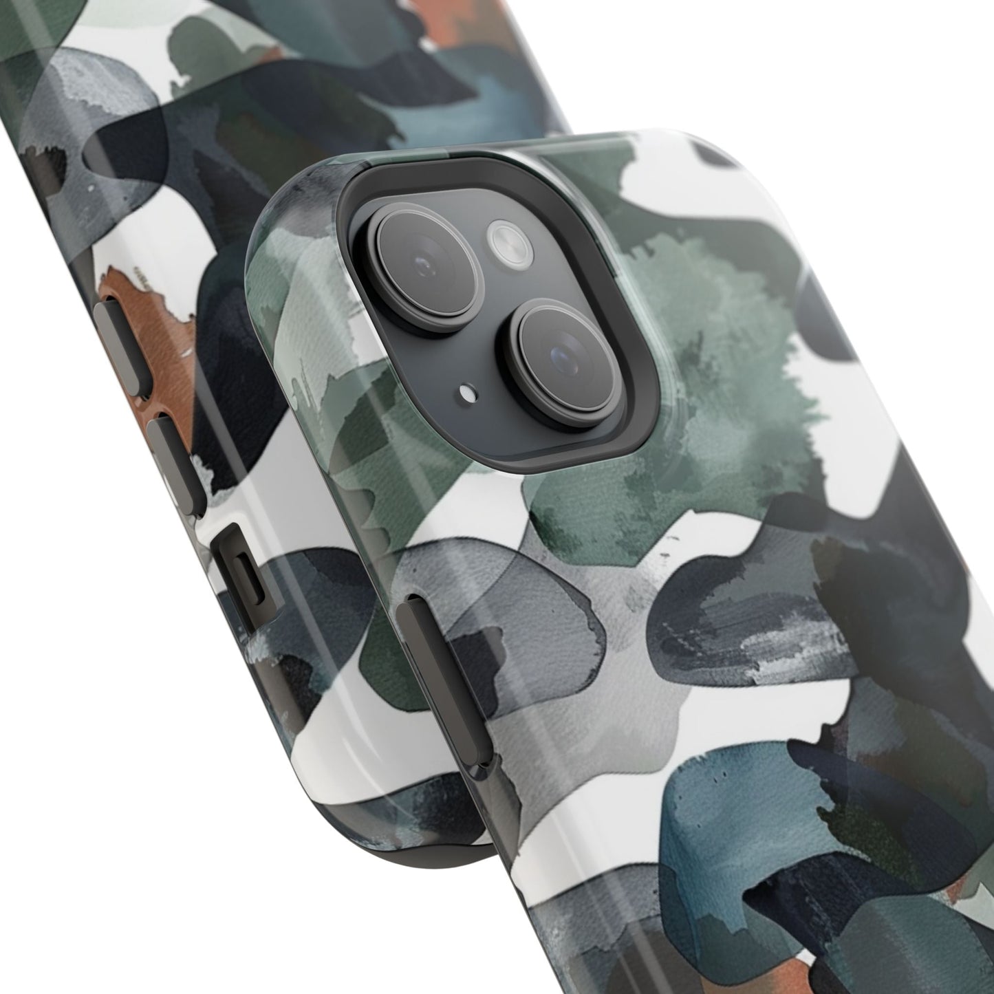 Moody Abstract Watercolor MagSafe Case – Dark Green and Earthy Brown with MagSafe Compatibility - BOGO Cases