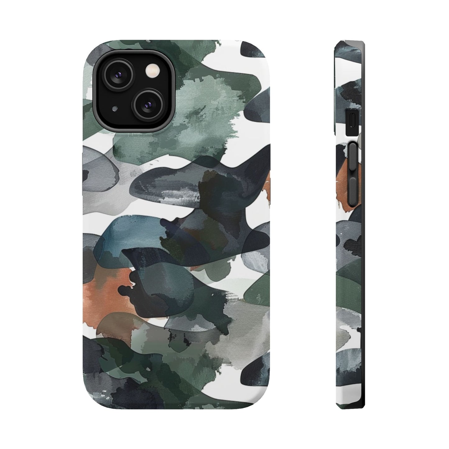 Moody Abstract Watercolor MagSafe Case – Dark Green and Earthy Brown with MagSafe Compatibility - BOGO Cases