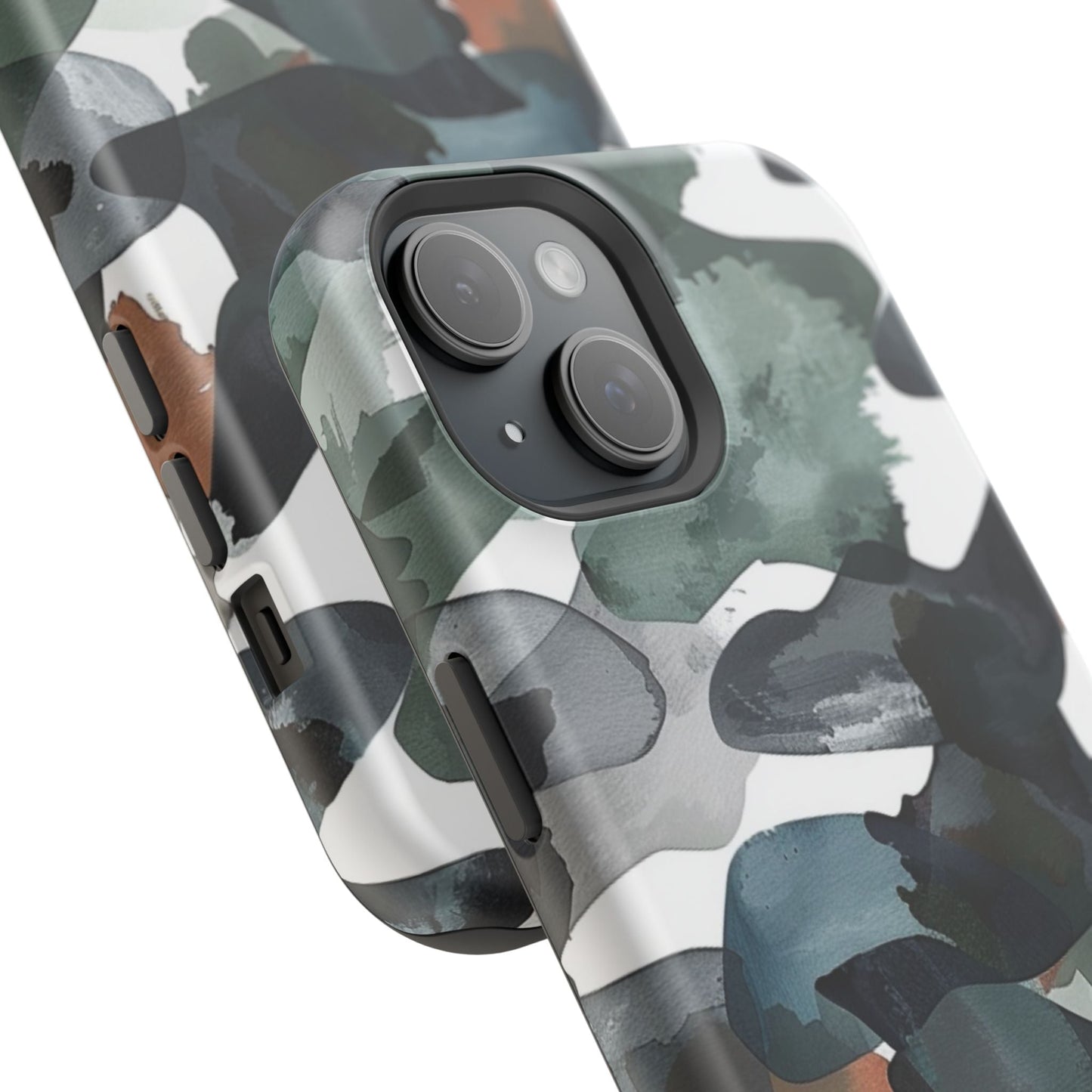 Moody Abstract Watercolor MagSafe Case – Dark Green and Earthy Brown with MagSafe Compatibility - BOGO Cases