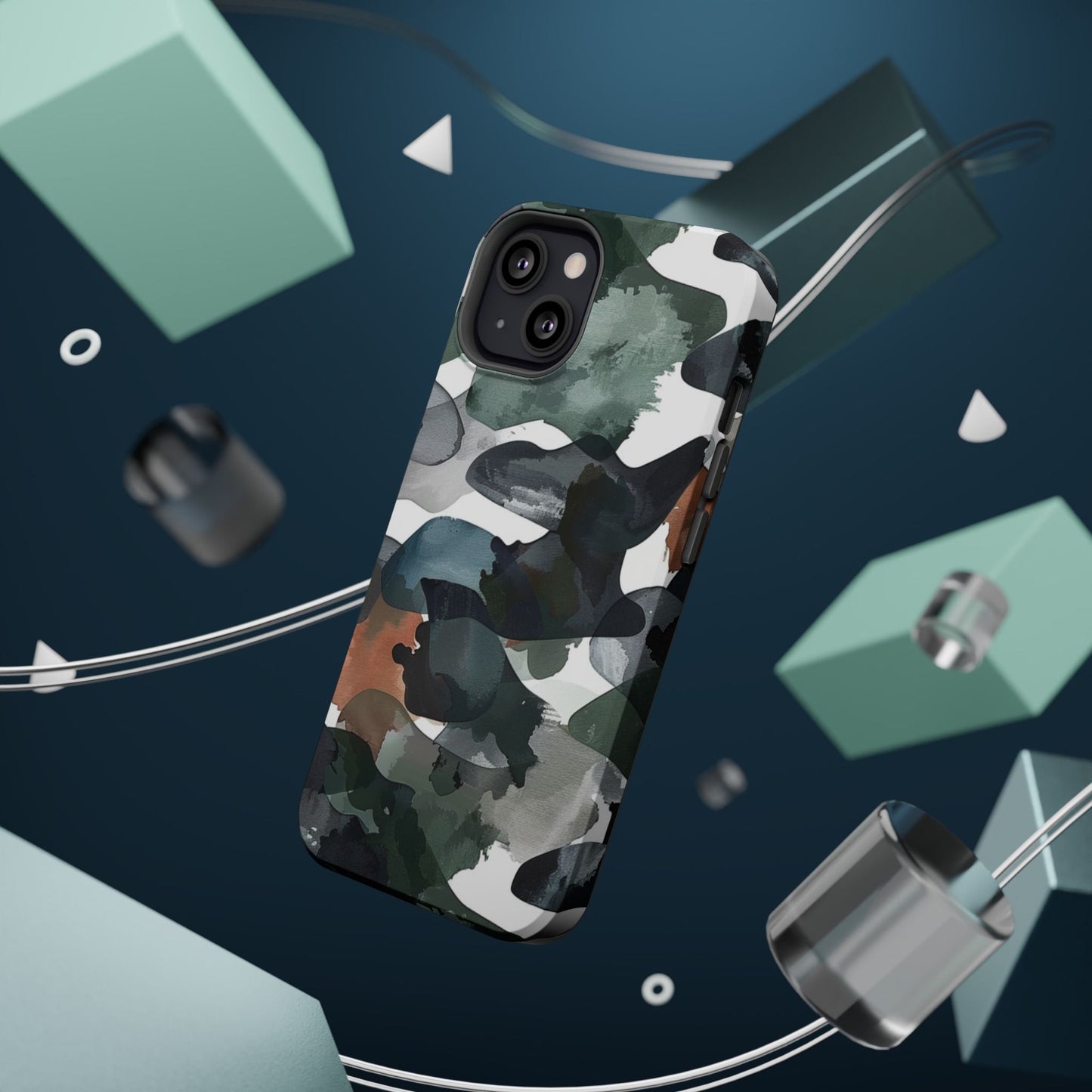 Moody Abstract Watercolor MagSafe Case – Dark Green and Earthy Brown with MagSafe Compatibility - BOGO Cases