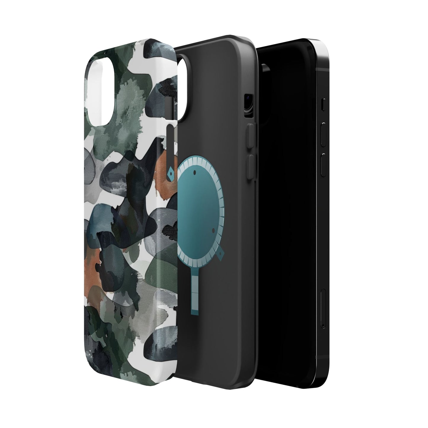 Moody Abstract Watercolor MagSafe Case – Dark Green and Earthy Brown with MagSafe Compatibility - BOGO Cases