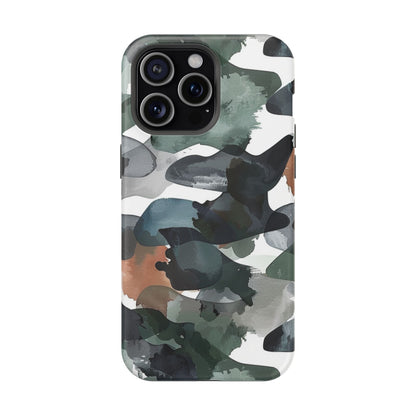 Moody Abstract Watercolor MagSafe Case – Dark Green and Earthy Brown with MagSafe Compatibility - BOGO Cases