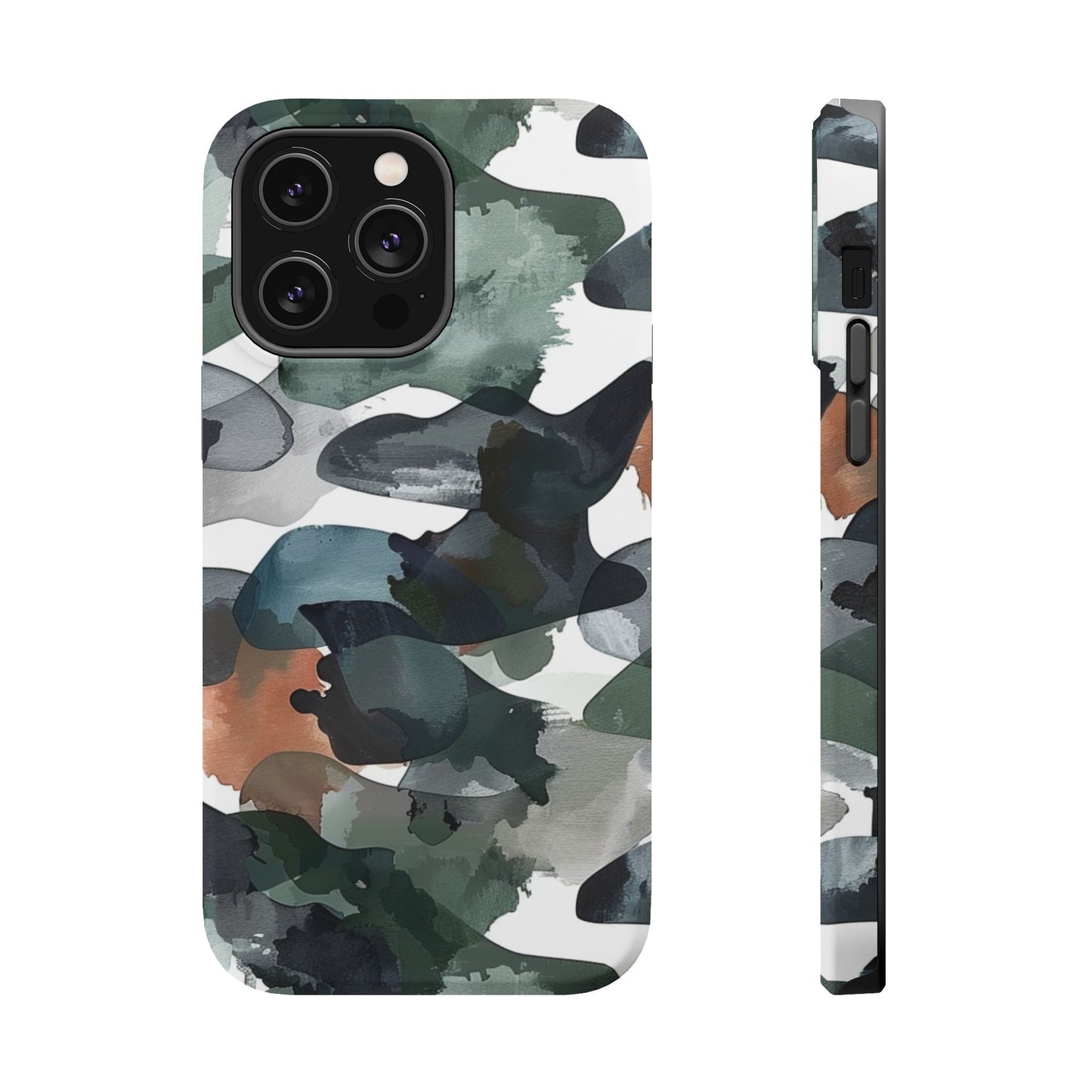 Moody Abstract Watercolor MagSafe Case – Dark Green and Earthy Brown with MagSafe Compatibility - BOGO Cases