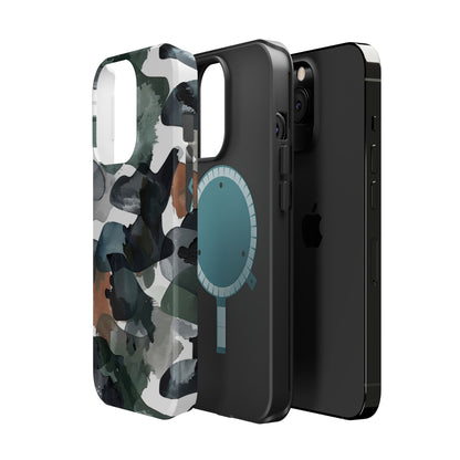 Moody Abstract Watercolor MagSafe Case – Dark Green and Earthy Brown with MagSafe Compatibility - BOGO Cases