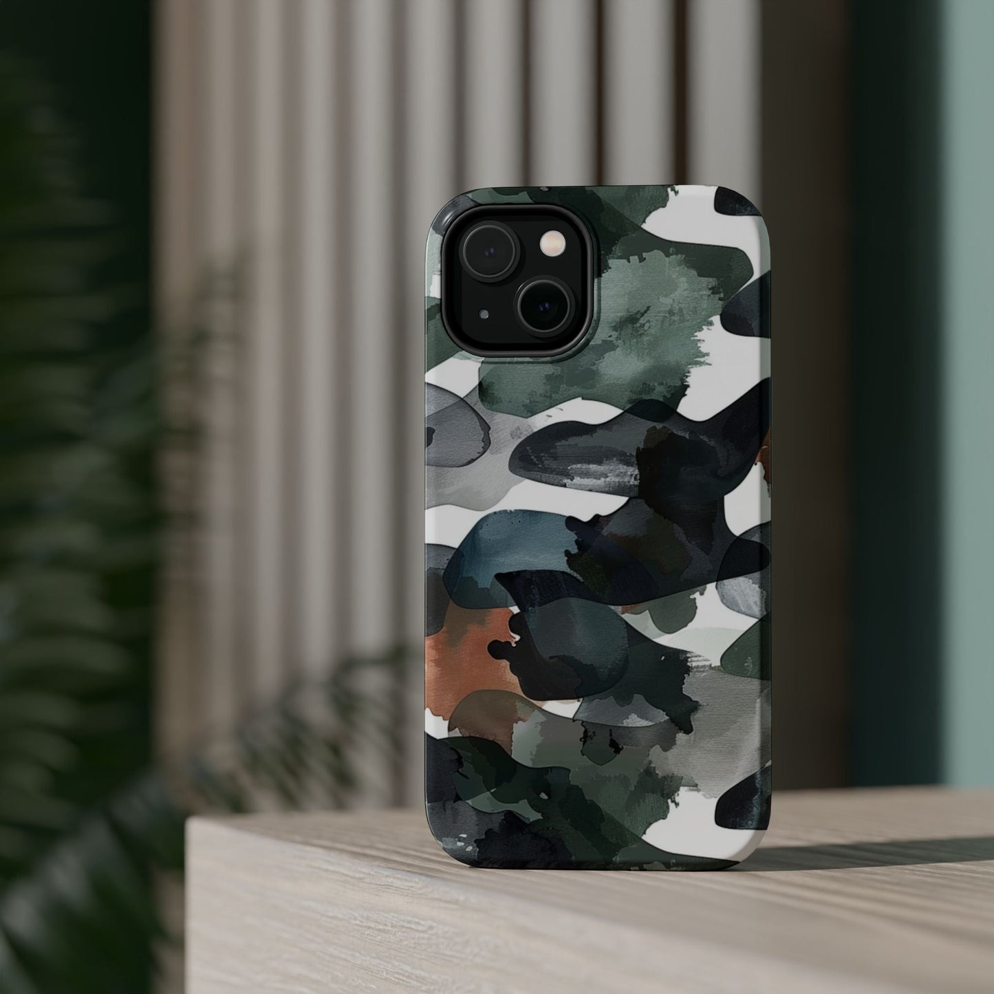 Moody Abstract Watercolor MagSafe Case – Dark Green and Earthy Brown with MagSafe Compatibility - BOGO Cases