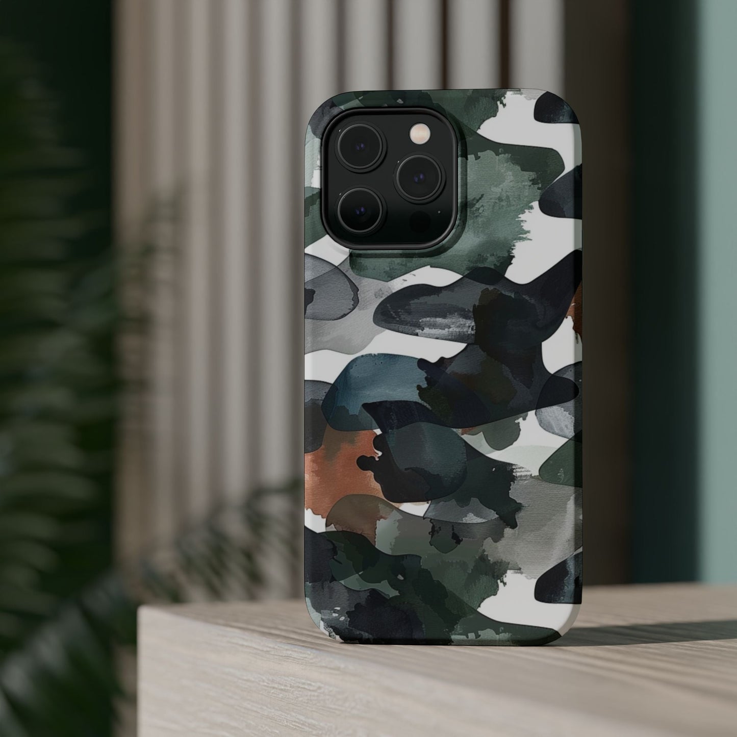 Moody Abstract Watercolor MagSafe Case – Dark Green and Earthy Brown with MagSafe Compatibility - BOGO Cases