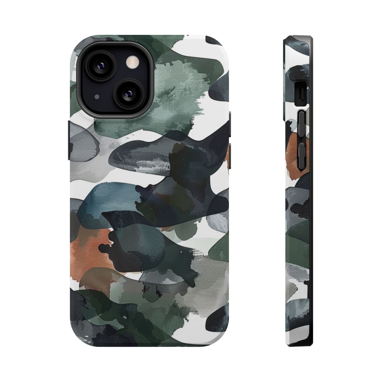 Moody Abstract Watercolor MagSafe Case – Dark Green and Earthy Brown with MagSafe Compatibility - BOGO Cases