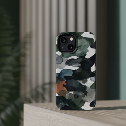 Moody Abstract Watercolor MagSafe Case – Dark Green and Earthy Brown with MagSafe Compatibility - BOGO Cases
