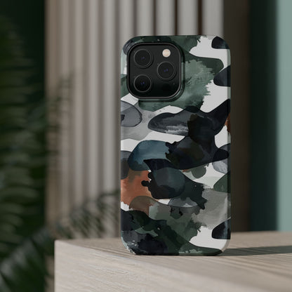 Moody Abstract Watercolor MagSafe Case – Dark Green and Earthy Brown with MagSafe Compatibility - BOGO Cases
