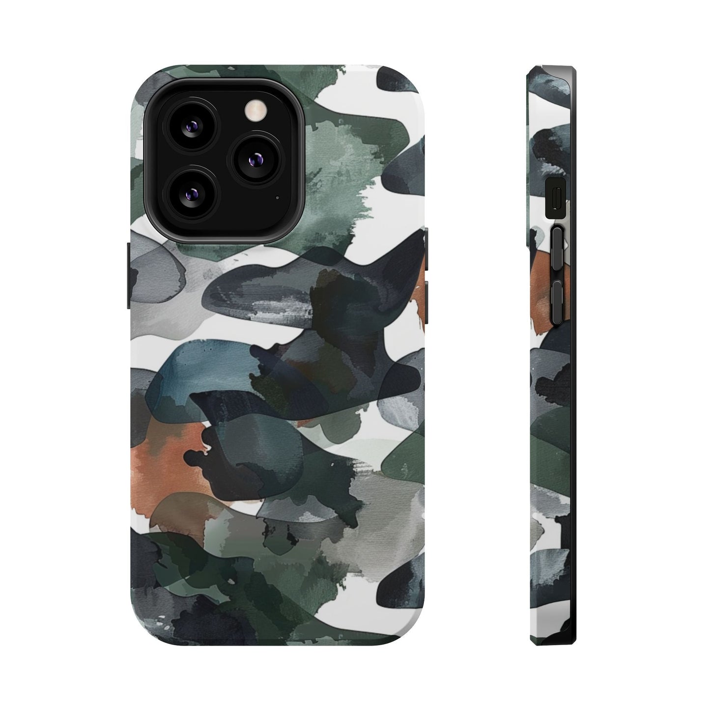 Moody Abstract Watercolor MagSafe Case – Dark Green and Earthy Brown with MagSafe Compatibility - BOGO Cases