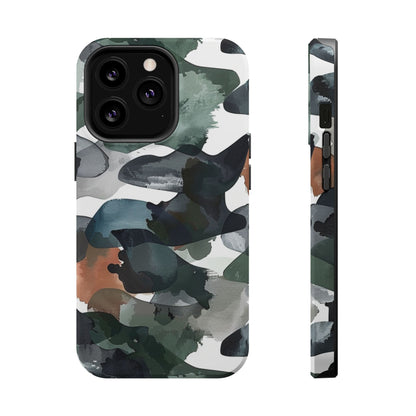 Moody Abstract Watercolor MagSafe Case – Dark Green and Earthy Brown with MagSafe Compatibility - BOGO Cases