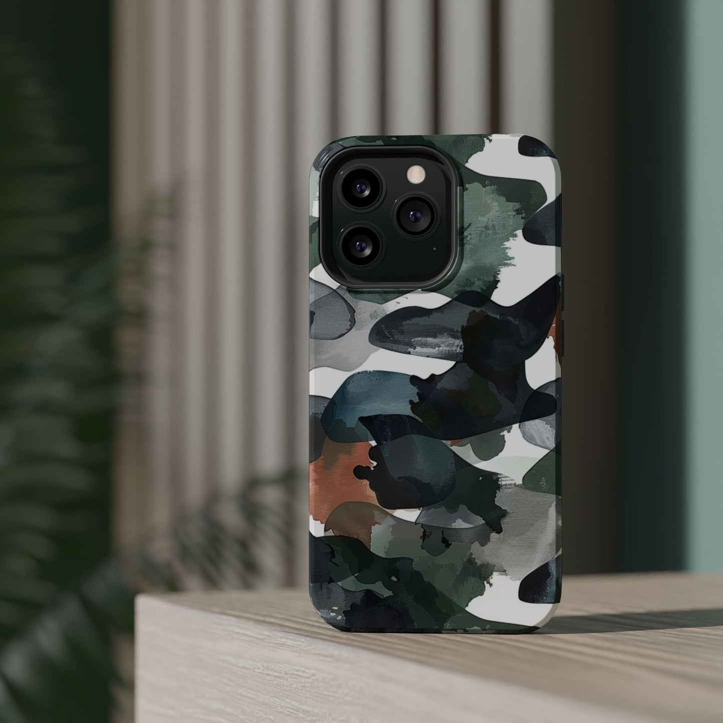 Moody Abstract Watercolor MagSafe Case – Dark Green and Earthy Brown with MagSafe Compatibility - BOGO Cases