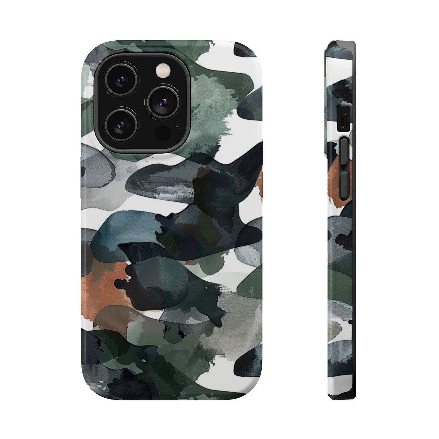 Moody Abstract Watercolor MagSafe Case – Dark Green and Earthy Brown with MagSafe Compatibility - BOGO Cases