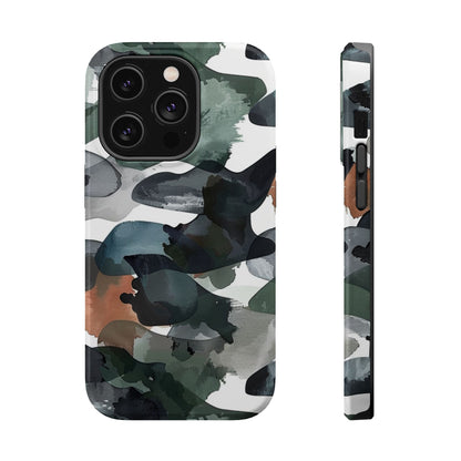 Moody Abstract Watercolor MagSafe Case – Dark Green and Earthy Brown with MagSafe Compatibility - BOGO Cases
