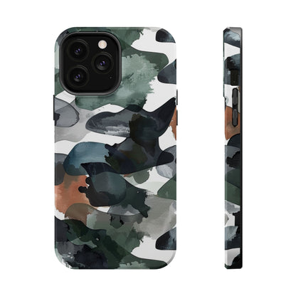 Moody Abstract Watercolor MagSafe Case – Dark Green and Earthy Brown with MagSafe Compatibility - BOGO Cases