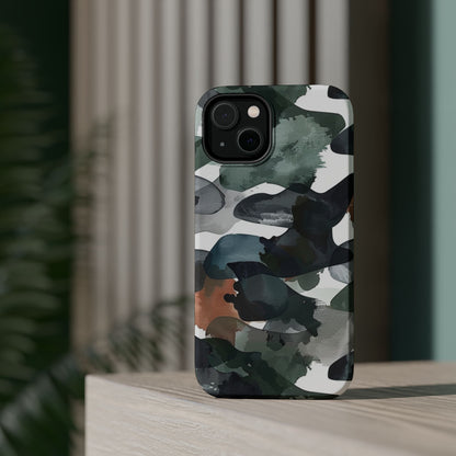 Moody Abstract Watercolor MagSafe Case – Dark Green and Earthy Brown with MagSafe Compatibility - BOGO Cases