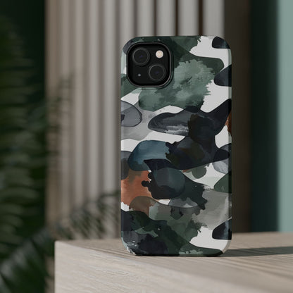 Moody Abstract Watercolor MagSafe Case – Dark Green and Earthy Brown with MagSafe Compatibility - BOGO Cases