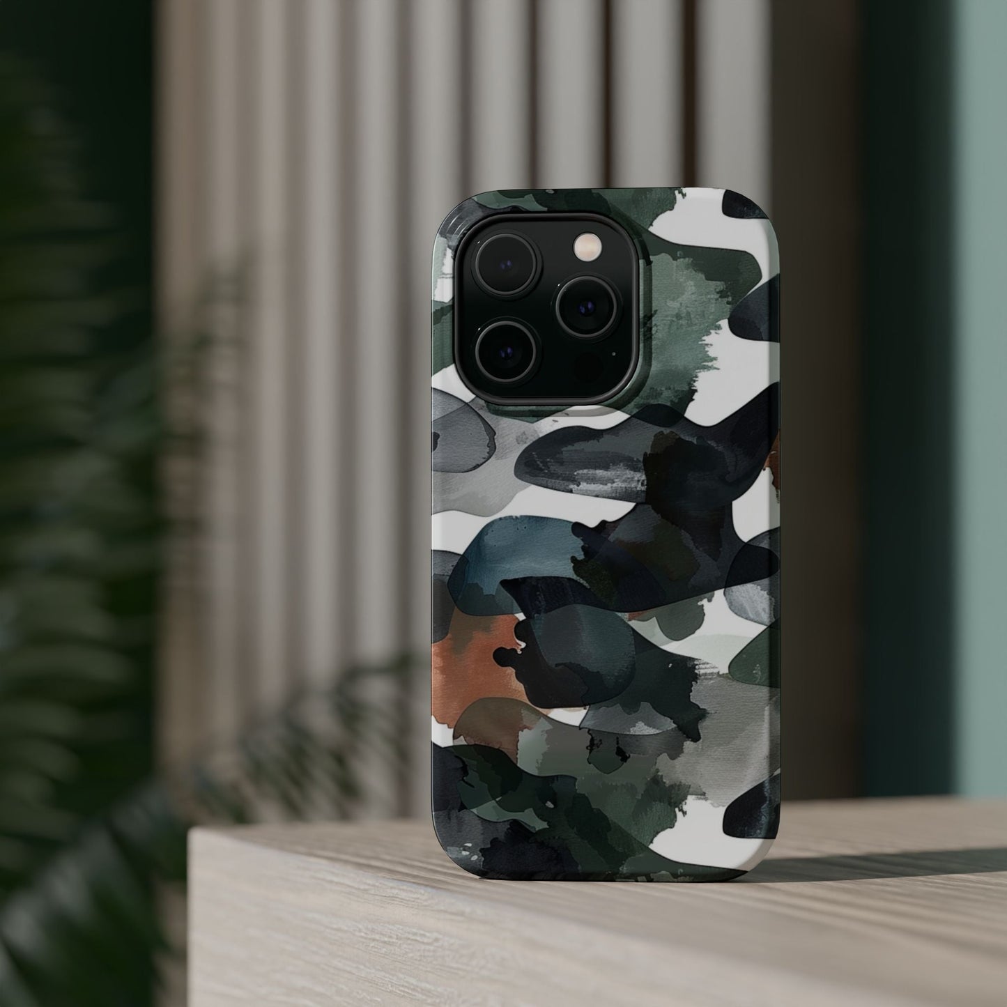 Moody Abstract Watercolor MagSafe Case – Dark Green and Earthy Brown with MagSafe Compatibility - BOGO Cases