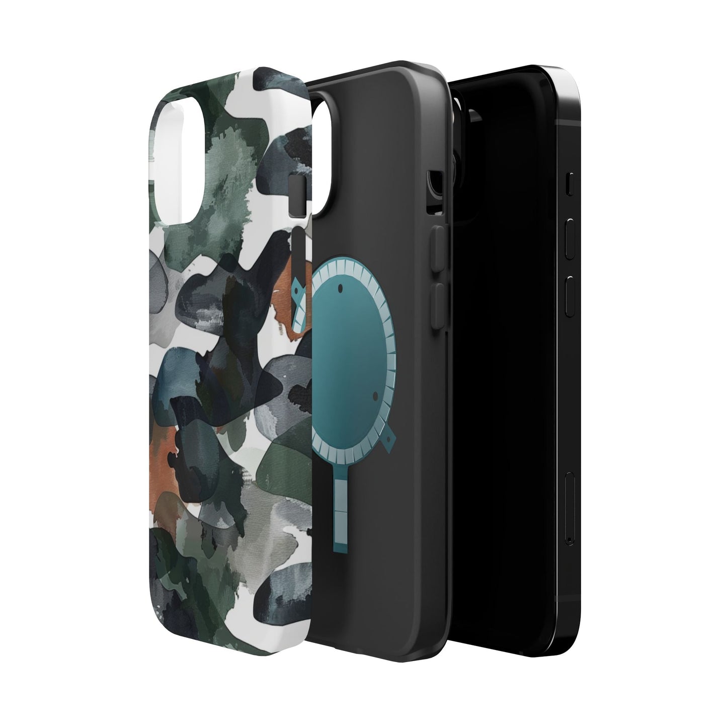 Moody Abstract Watercolor MagSafe Case – Dark Green and Earthy Brown with MagSafe Compatibility - BOGO Cases