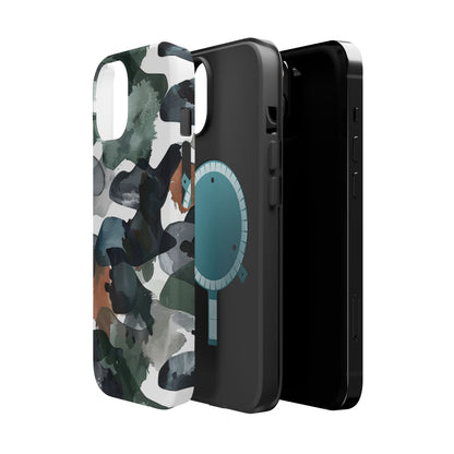 Moody Abstract Watercolor MagSafe Case – Dark Green and Earthy Brown with MagSafe Compatibility - BOGO Cases