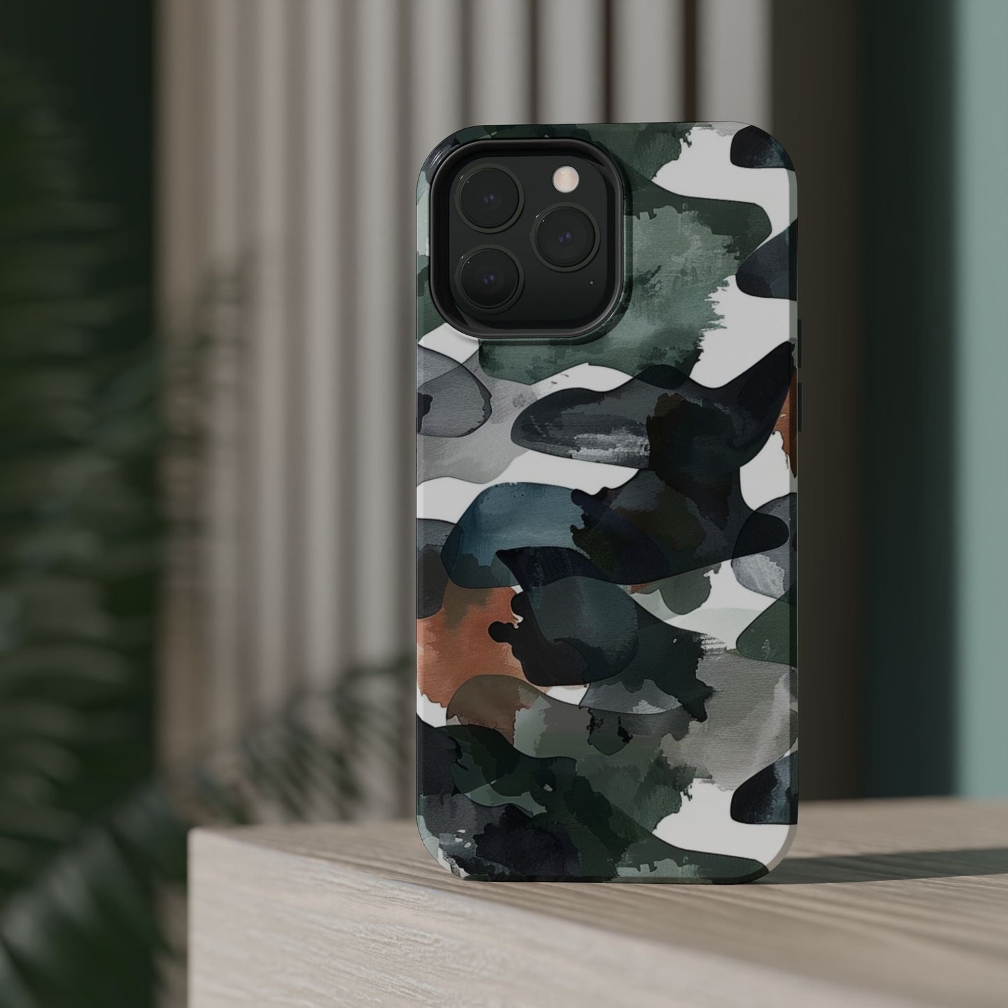 Moody Abstract Watercolor MagSafe Case – Dark Green and Earthy Brown with MagSafe Compatibility - BOGO Cases