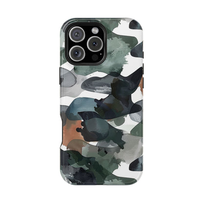 Moody Abstract Watercolor MagSafe Case – Dark Green and Earthy Brown with MagSafe Compatibility - BOGO Cases