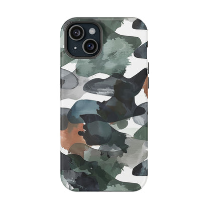 Moody Abstract Watercolor MagSafe Case – Dark Green and Earthy Brown with MagSafe Compatibility - BOGO Cases