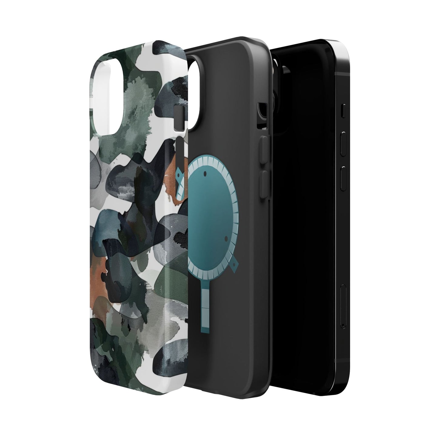Moody Abstract Watercolor MagSafe Case – Dark Green and Earthy Brown with MagSafe Compatibility - BOGO Cases