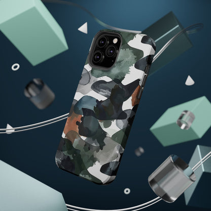 Moody Abstract Watercolor MagSafe Case – Dark Green and Earthy Brown with MagSafe Compatibility - BOGO Cases
