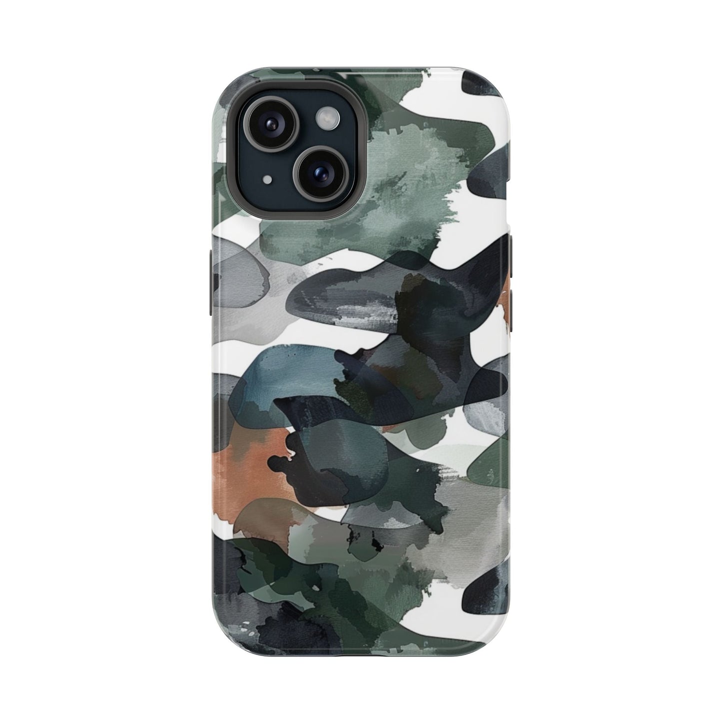 Moody Abstract Watercolor MagSafe Case – Dark Green and Earthy Brown with MagSafe Compatibility - BOGO Cases